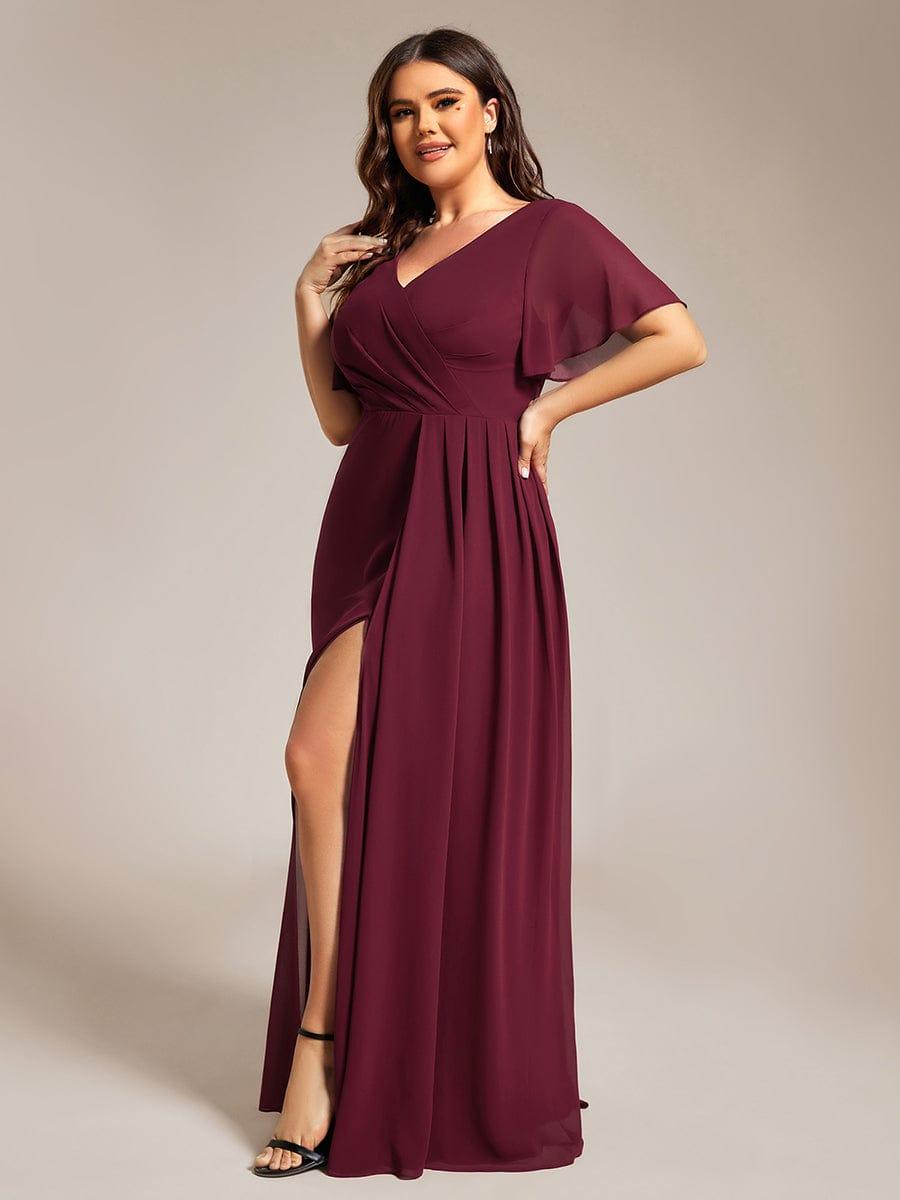 pretty LINDEN|Plus Size High Slit V-Neck Empire Waist Chiffon Bridesmaid Dress