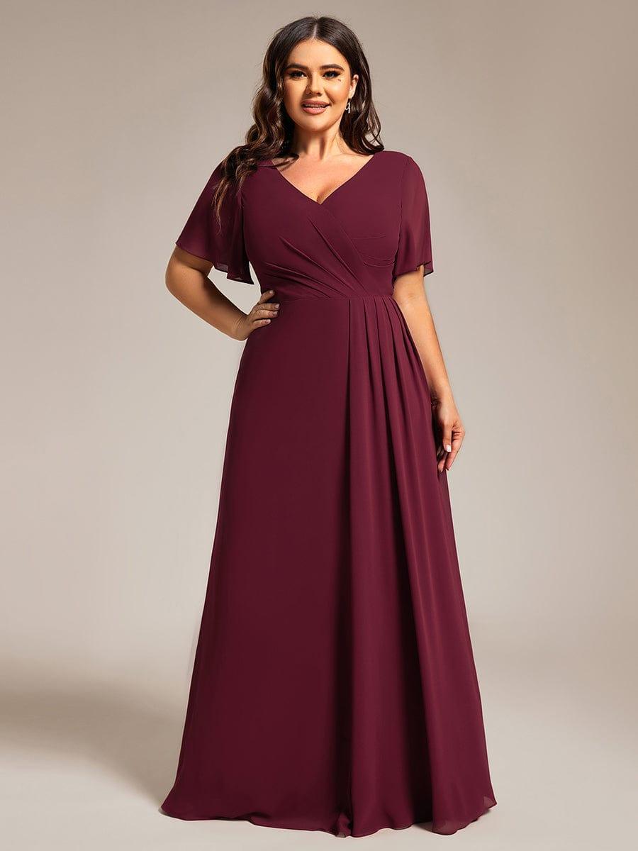 pretty LINDEN|Plus Size High Slit V-Neck Empire Waist Chiffon Bridesmaid Dress