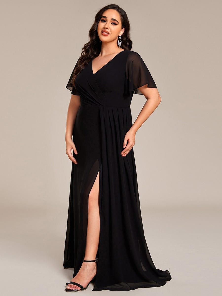 pretty LINDEN|Plus Size High Slit V-Neck Empire Waist Chiffon Bridesmaid Dress