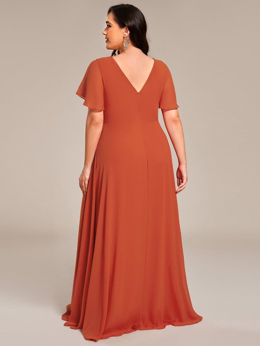 pretty LINDEN|Plus Size High Slit V-Neck Empire Waist Chiffon Bridesmaid Dress