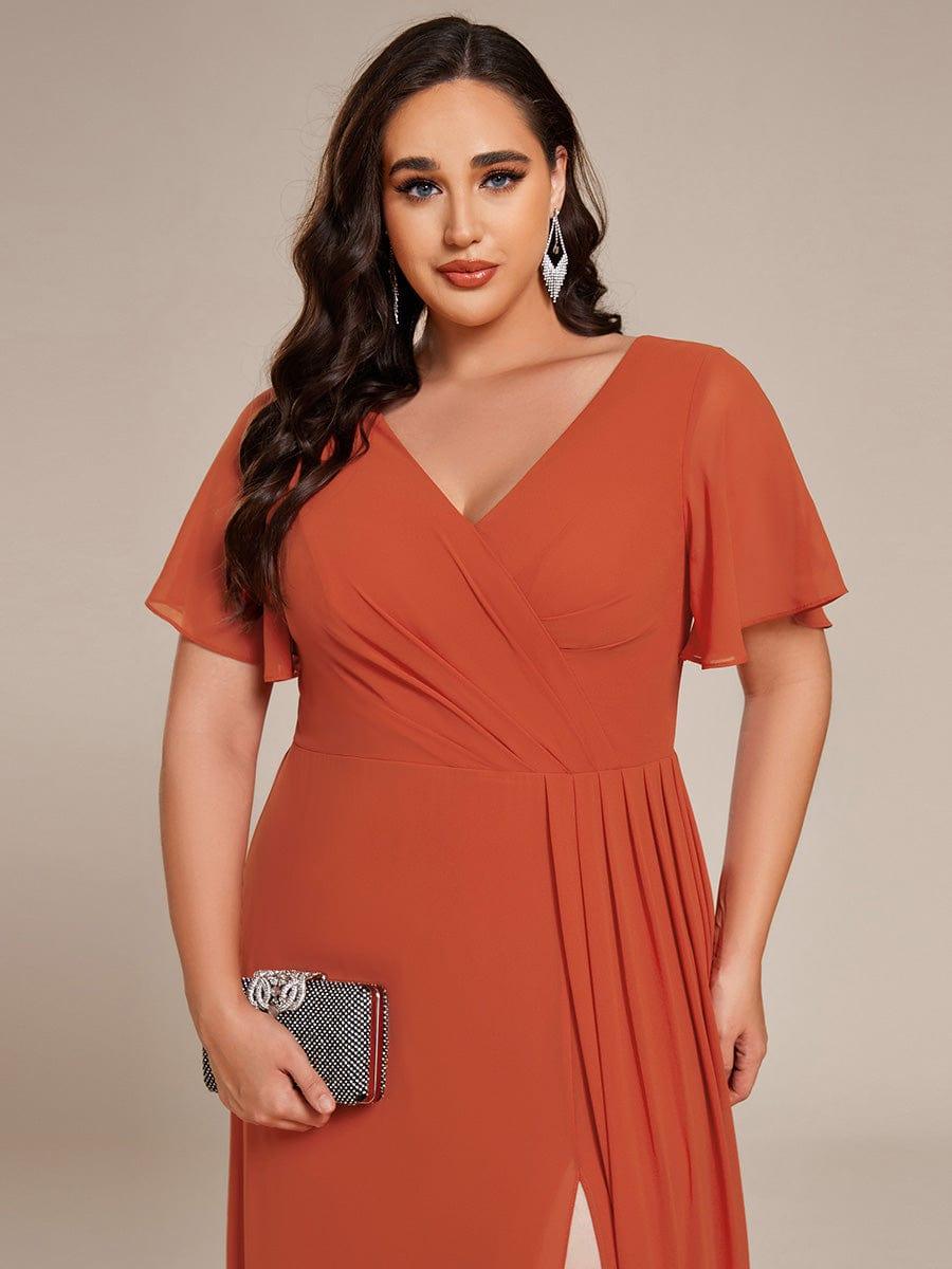pretty LINDEN|Plus Size High Slit V-Neck Empire Waist Chiffon Bridesmaid Dress