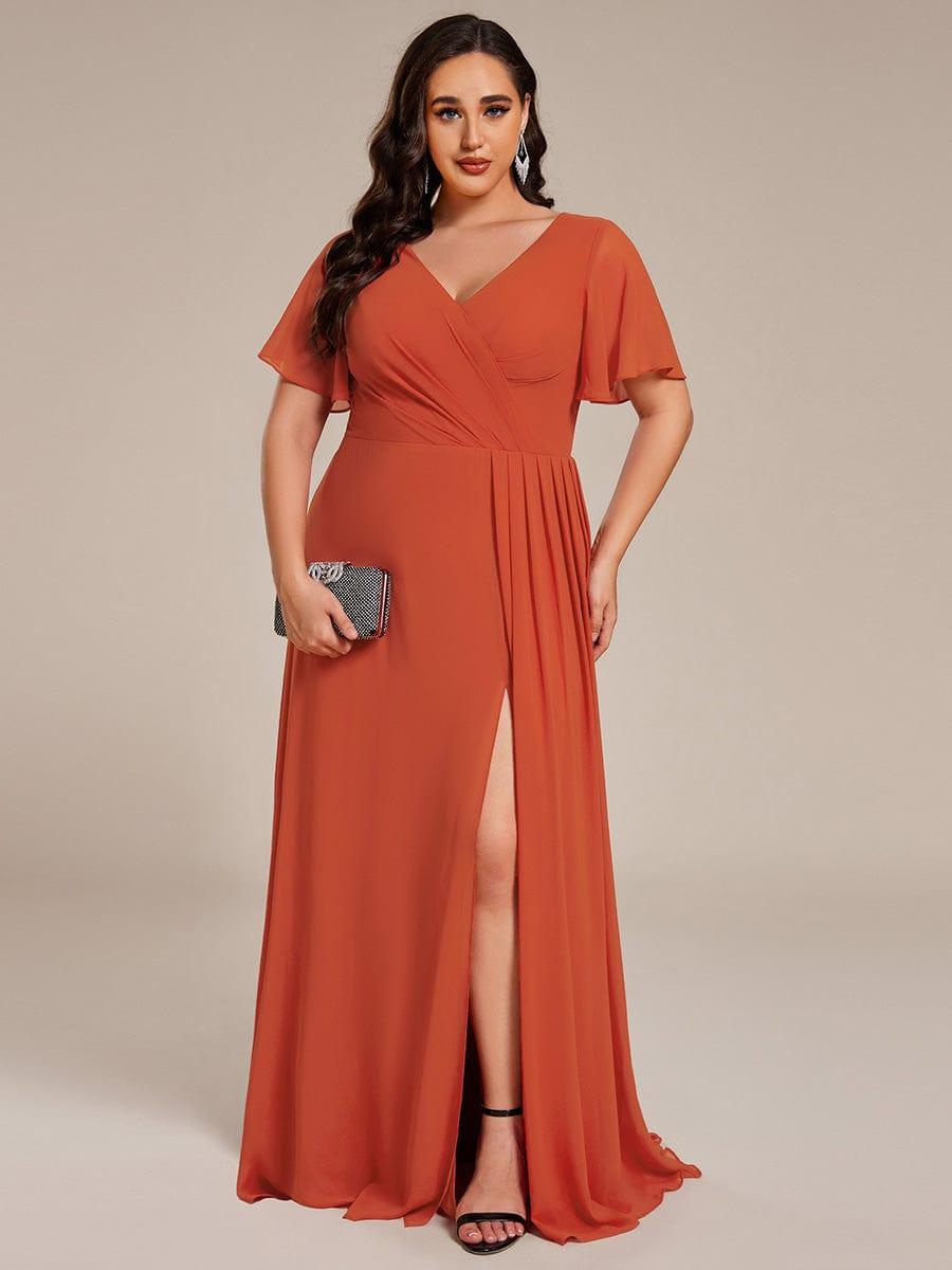 pretty LINDEN|Plus Size High Slit V-Neck Empire Waist Chiffon Bridesmaid Dress