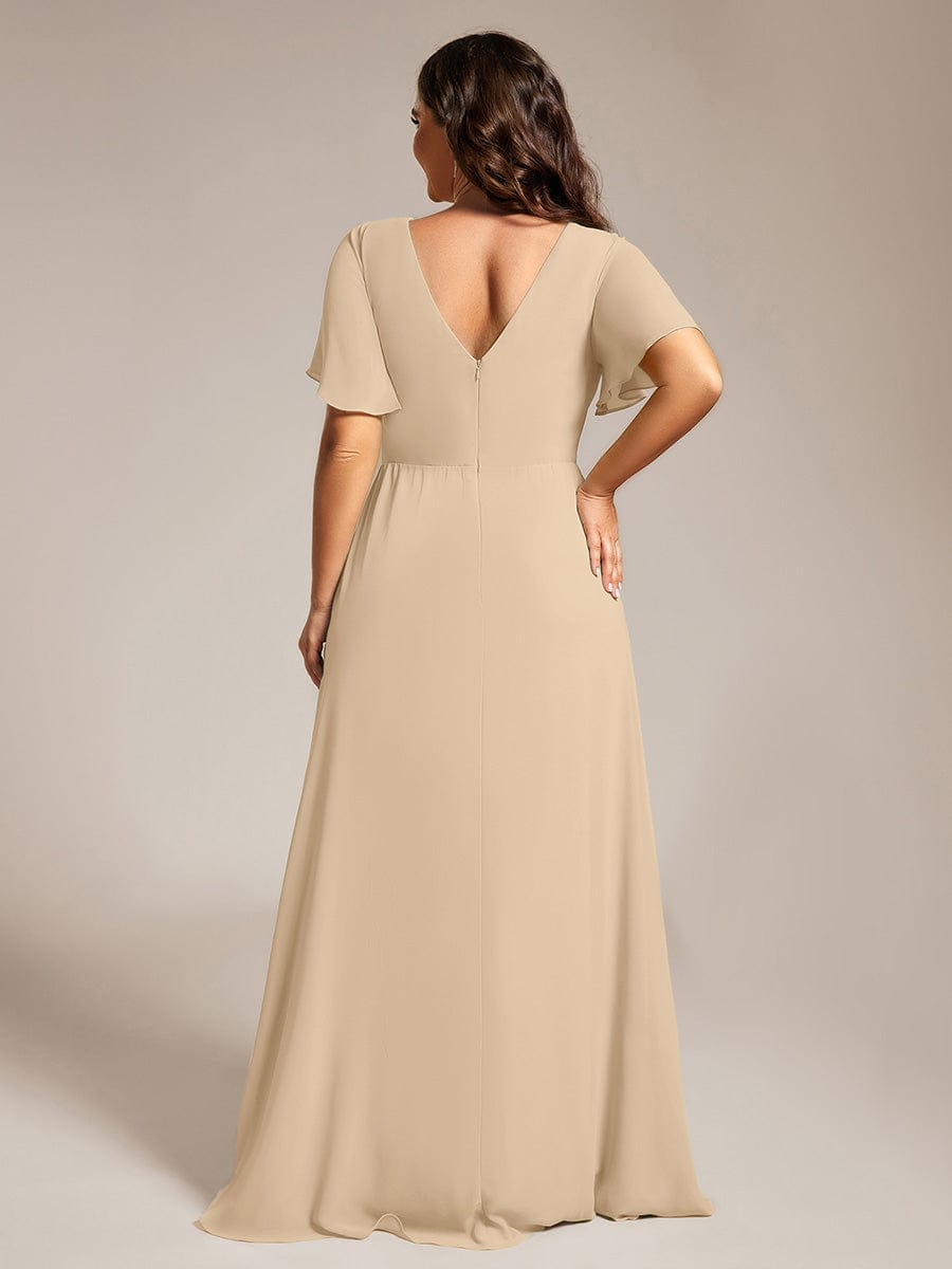 pretty LINDEN|Plus Size High Slit V-Neck Empire Waist Chiffon Bridesmaid Dress