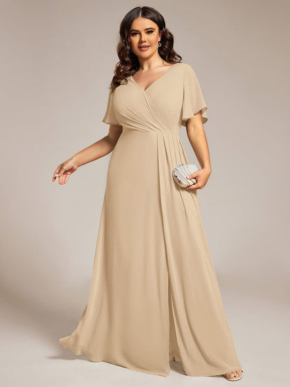 pretty LINDEN|Plus Size High Slit V-Neck Empire Waist Chiffon Bridesmaid Dress