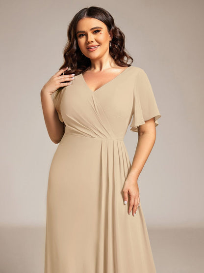 pretty LINDEN|Plus Size High Slit V-Neck Empire Waist Chiffon Bridesmaid Dress
