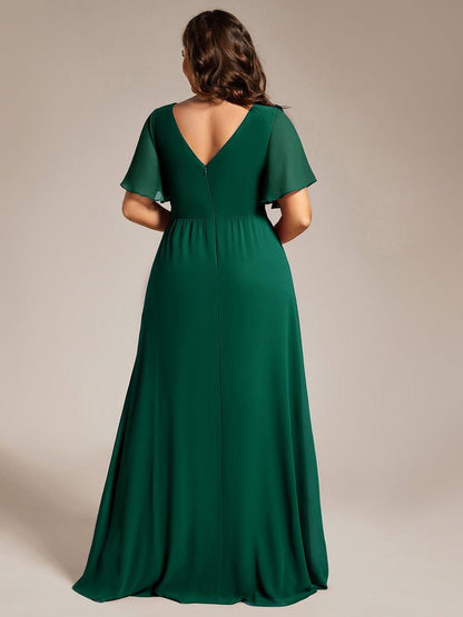 pretty LINDEN|Plus Size High Slit V-Neck Empire Waist Chiffon Bridesmaid Dress
