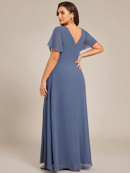 pretty LINDEN|Plus Size High Slit V-Neck Empire Waist Chiffon Bridesmaid Dress