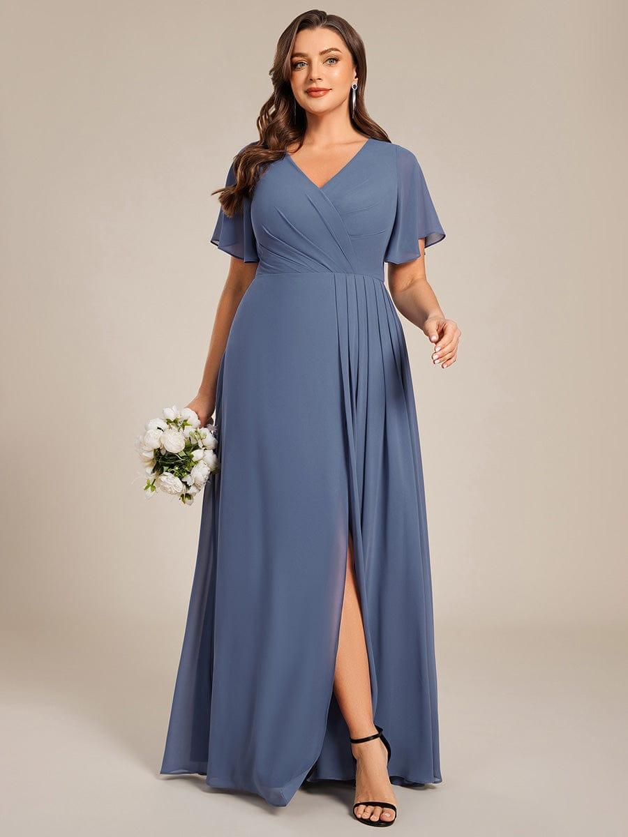 pretty LINDEN|Plus Size High Slit V-Neck Empire Waist Chiffon Bridesmaid Dress