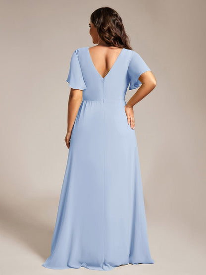 pretty LINDEN|Plus Size High Slit V-Neck Empire Waist Chiffon Bridesmaid Dress