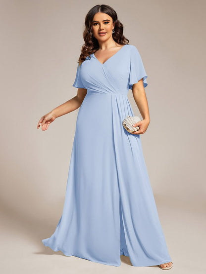 pretty LINDEN|Plus Size High Slit V-Neck Empire Waist Chiffon Bridesmaid Dress