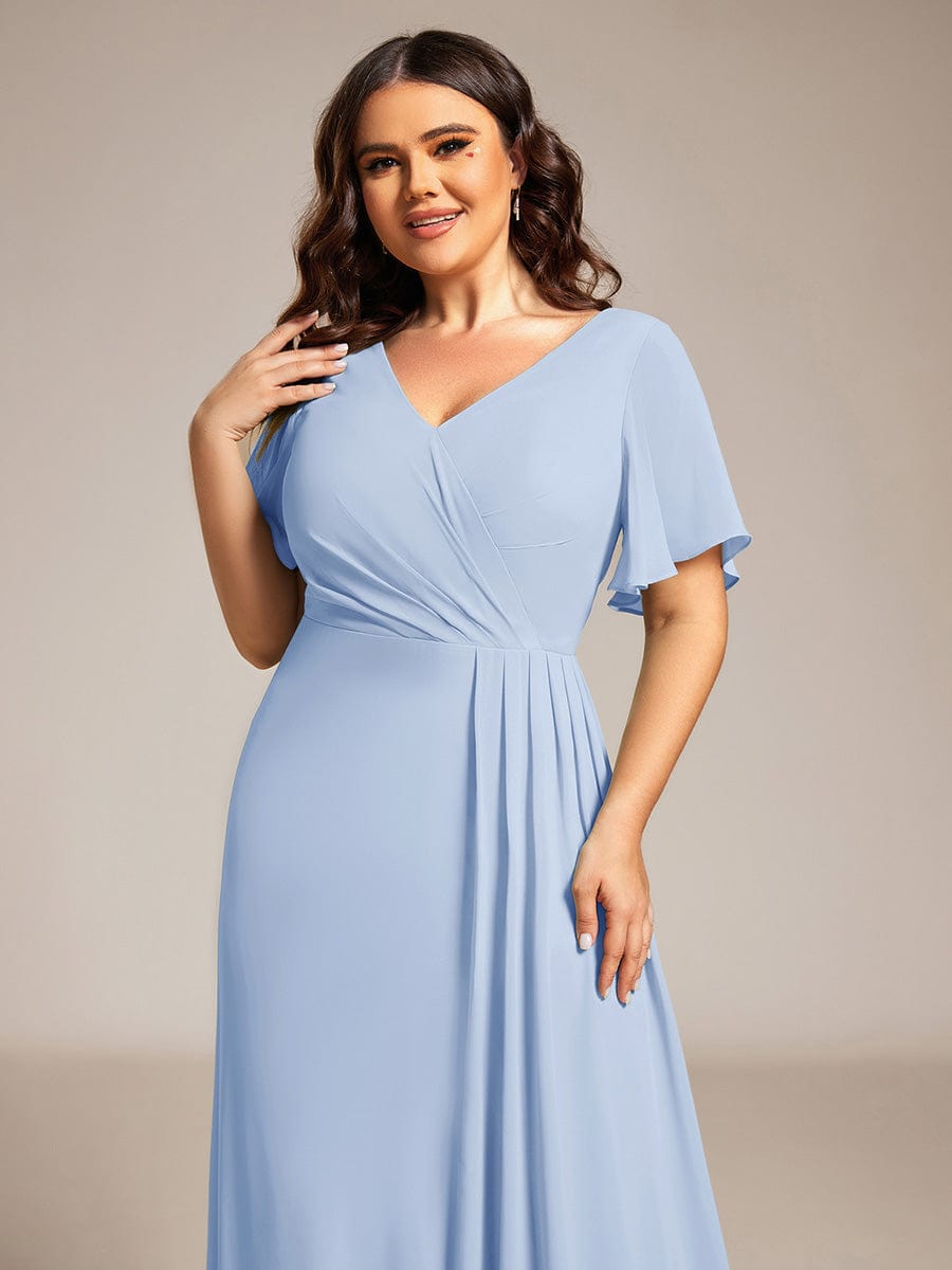 pretty LINDEN|Plus Size High Slit V-Neck Empire Waist Chiffon Bridesmaid Dress