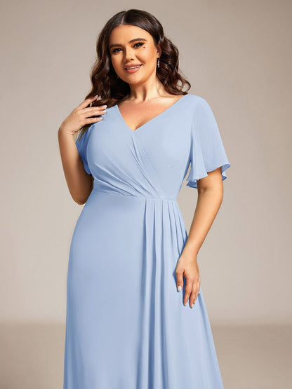 pretty LINDEN|Plus Size High Slit V-Neck Empire Waist Chiffon Bridesmaid Dress