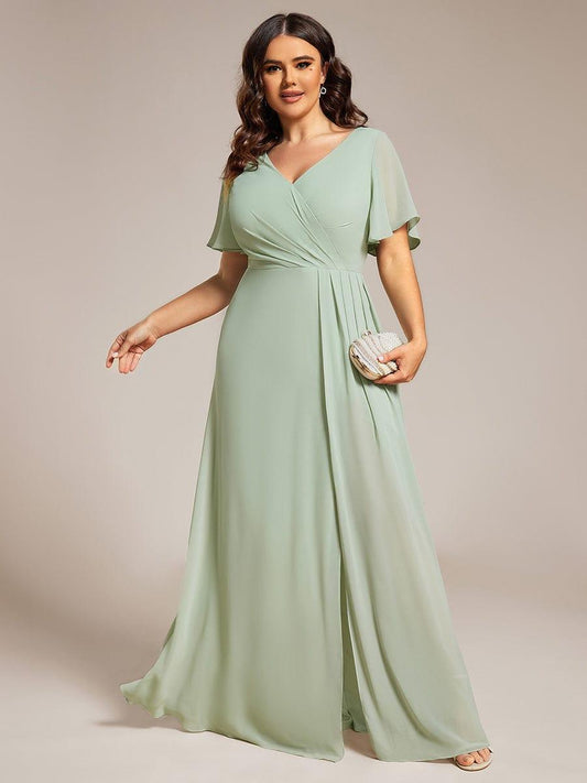 pretty LINDEN|Plus Size High Slit V-Neck Empire Waist Chiffon Bridesmaid Dress
