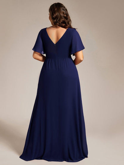pretty LINDEN|Plus Size High Slit V-Neck Empire Waist Chiffon Bridesmaid Dress
