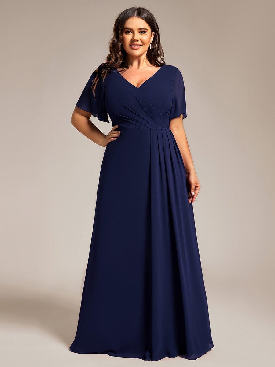 pretty LINDEN|Plus Size High Slit V-Neck Empire Waist Chiffon Bridesmaid Dress