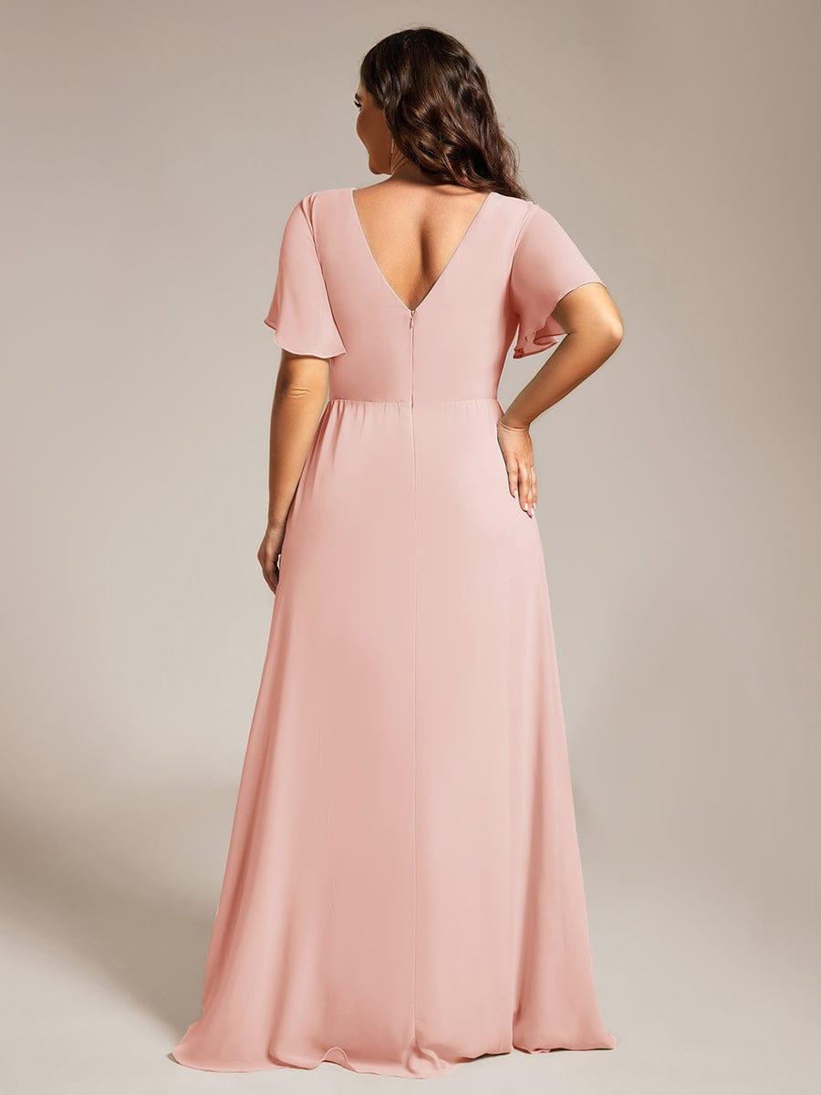 pretty LINDEN|Plus Size High Slit V-Neck Empire Waist Chiffon Bridesmaid Dress