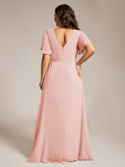 pretty LINDEN|Plus Size High Slit V-Neck Empire Waist Chiffon Bridesmaid Dress