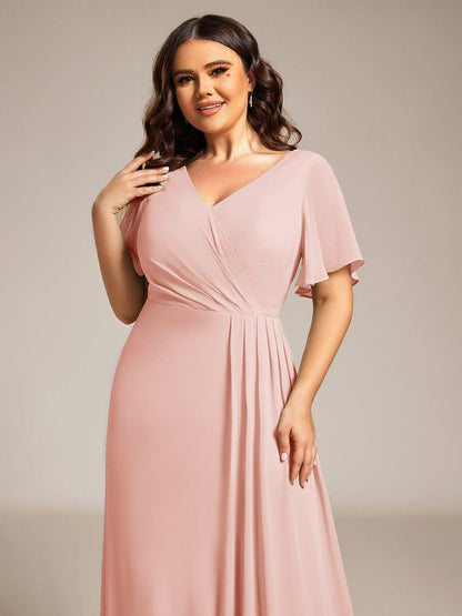 pretty LINDEN|Plus Size High Slit V-Neck Empire Waist Chiffon Bridesmaid Dress