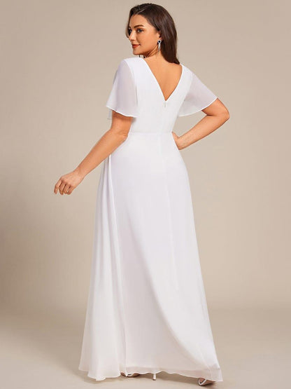 pretty LINDEN|Plus Size High Slit V-Neck Empire Waist Chiffon Bridesmaid Dress