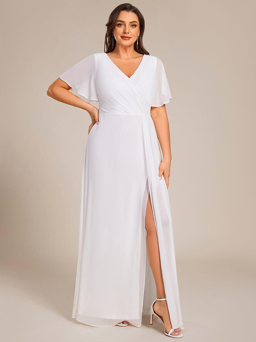 pretty LINDEN|Plus Size High Slit V-Neck Empire Waist Chiffon Bridesmaid Dress