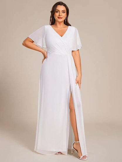 pretty LINDEN|Plus Size High Slit V-Neck Empire Waist Chiffon Bridesmaid Dress