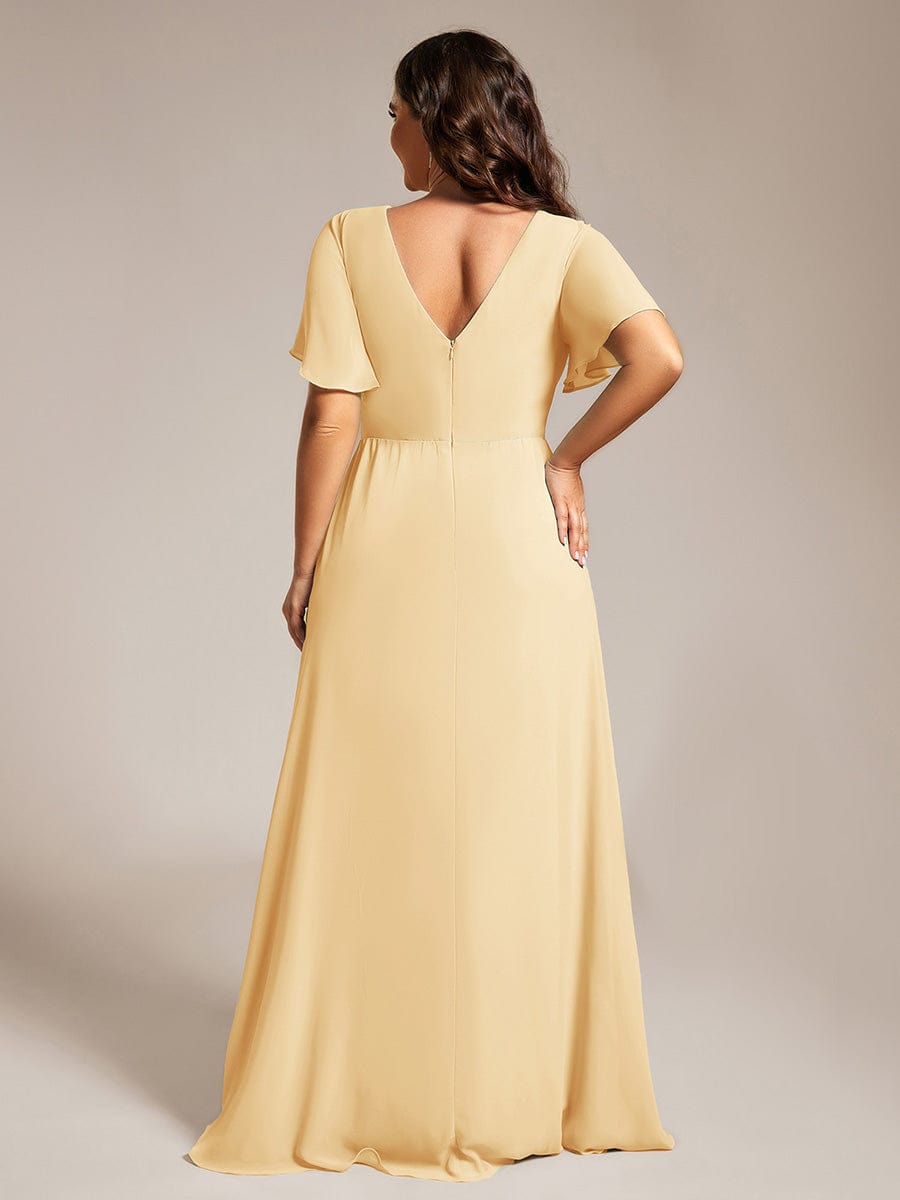 pretty LINDEN|Plus Size High Slit V-Neck Empire Waist Chiffon Bridesmaid Dress