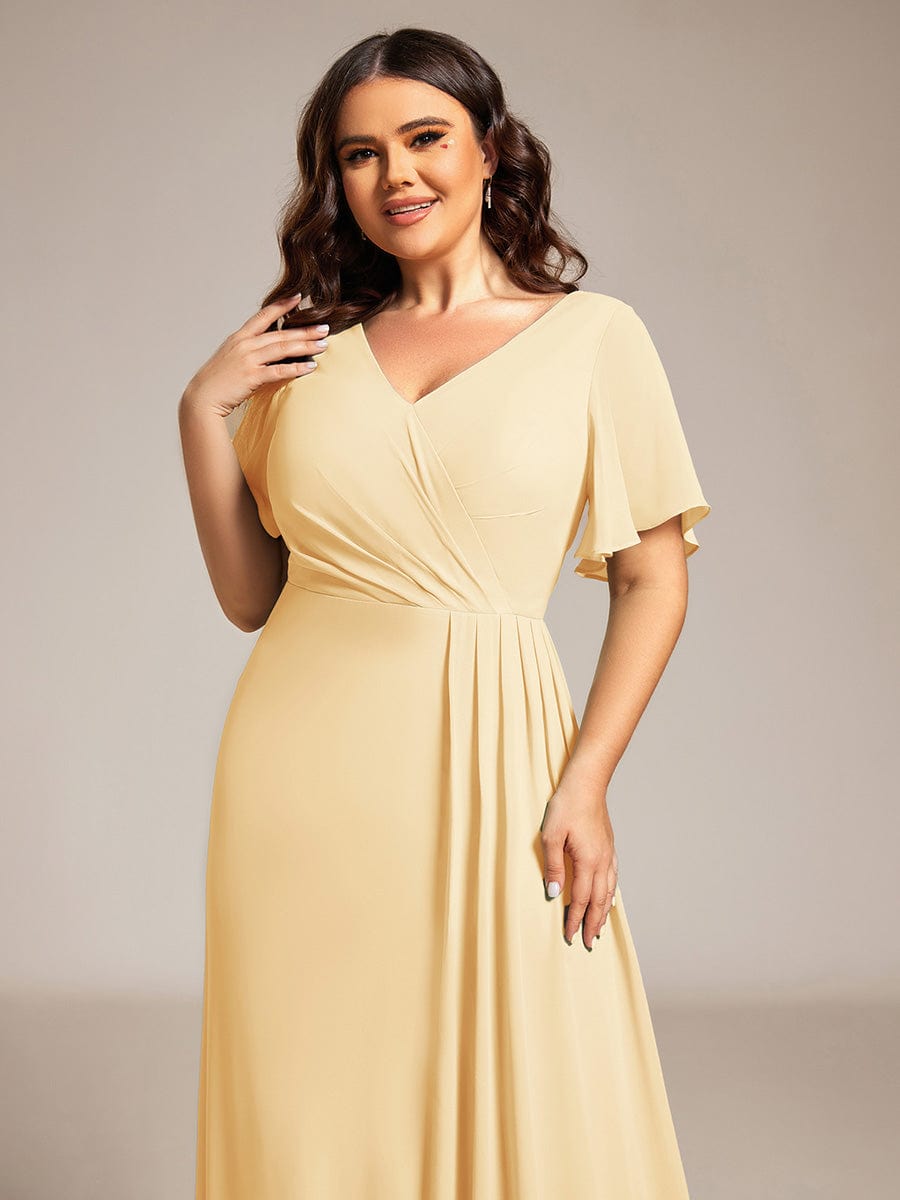 pretty LINDEN|Plus Size High Slit V-Neck Empire Waist Chiffon Bridesmaid Dress
