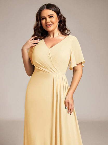 pretty LINDEN|Plus Size High Slit V-Neck Empire Waist Chiffon Bridesmaid Dress