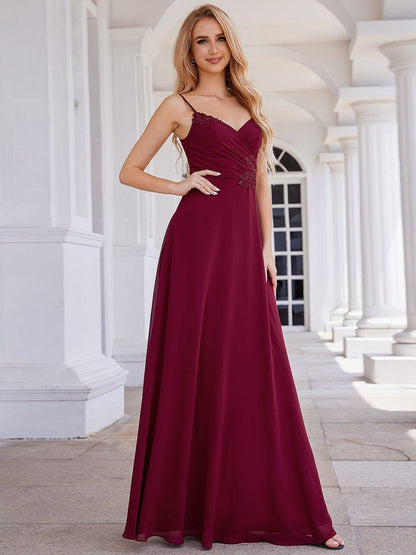 ever PAIGE|Elegant A-Line Applique Waist Sleeveless Bridesmaid Dress with V-Neck