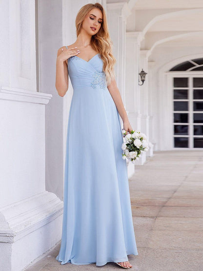 ever PAIGE|Elegant A-Line Applique Waist Sleeveless Bridesmaid Dress with V-Neck