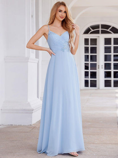 ever PAIGE|Elegant A-Line Applique Waist Sleeveless Bridesmaid Dress with V-Neck