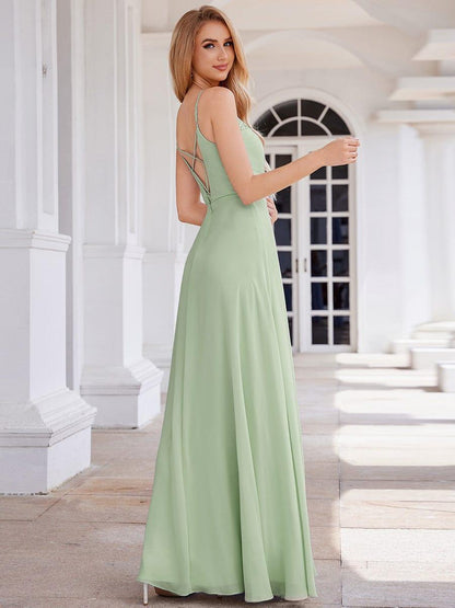 ever PAIGE|Elegant A-Line Applique Waist Sleeveless Bridesmaid Dress with V-Neck