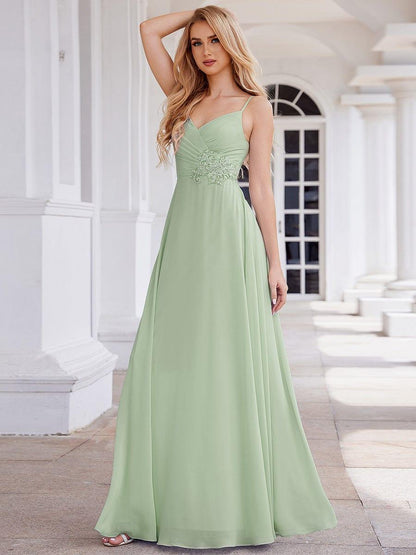 ever PAIGE|Elegant A-Line Applique Waist Sleeveless Bridesmaid Dress with V-Neck