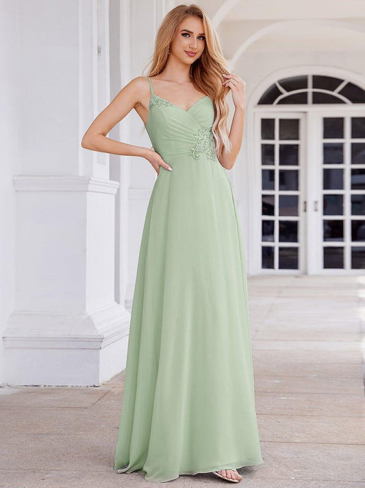 ever PAIGE|Elegant A-Line Applique Waist Sleeveless Bridesmaid Dress with V-Neck