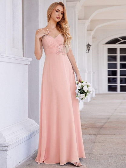 ever PAIGE|Elegant A-Line Applique Waist Sleeveless Bridesmaid Dress with V-Neck