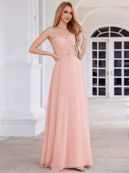 ever PAIGE|Elegant A-Line Applique Waist Sleeveless Bridesmaid Dress with V-Neck