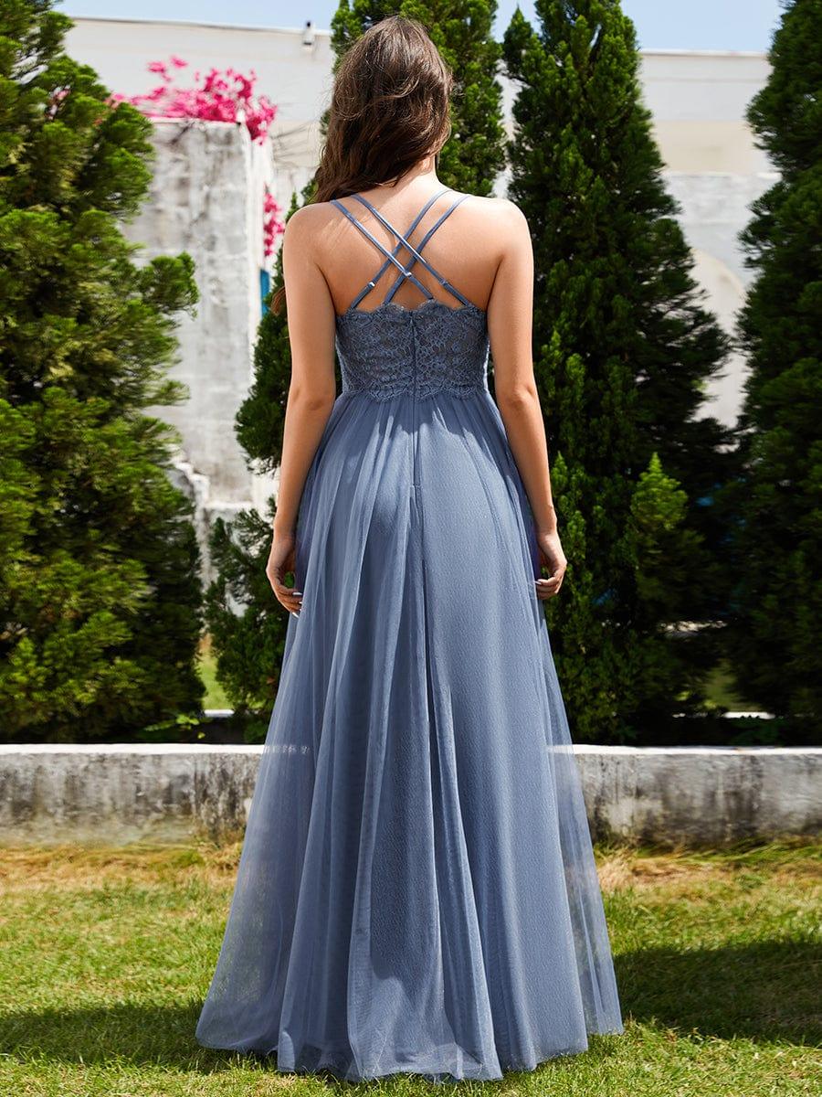 ever JAYCEE|Chic Lace Sheer Back and Cross Straps V-Neck Sleeveless Bridesmaid Dress