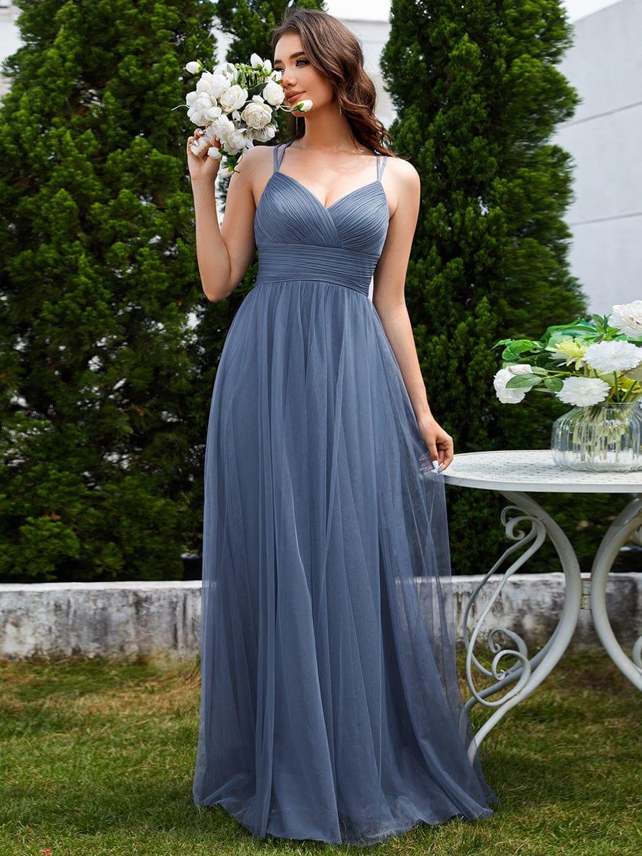 ever JAYCEE|Chic Lace Sheer Back and Cross Straps V-Neck Sleeveless Bridesmaid Dress