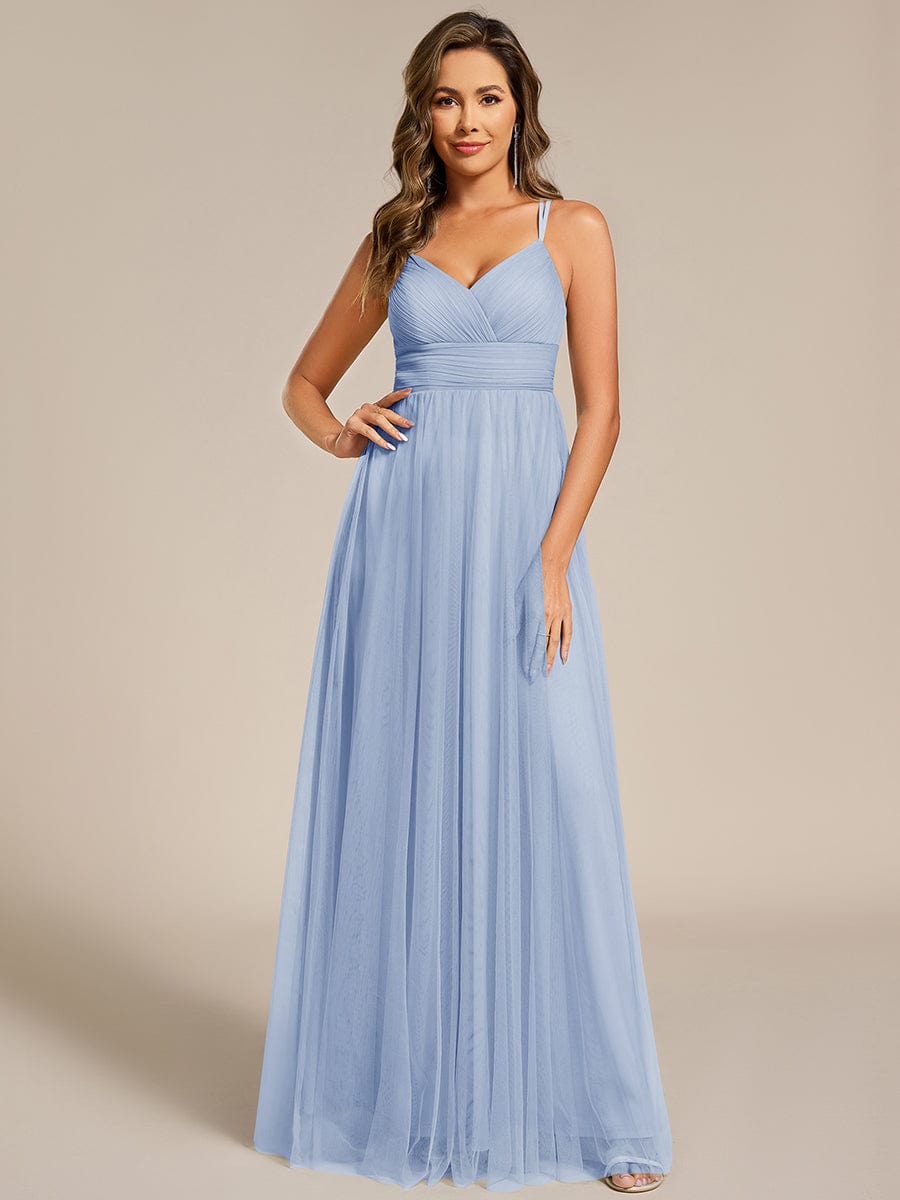 ever JAYCEE|Chic Lace Sheer Back and Cross Straps V-Neck Sleeveless Bridesmaid Dress