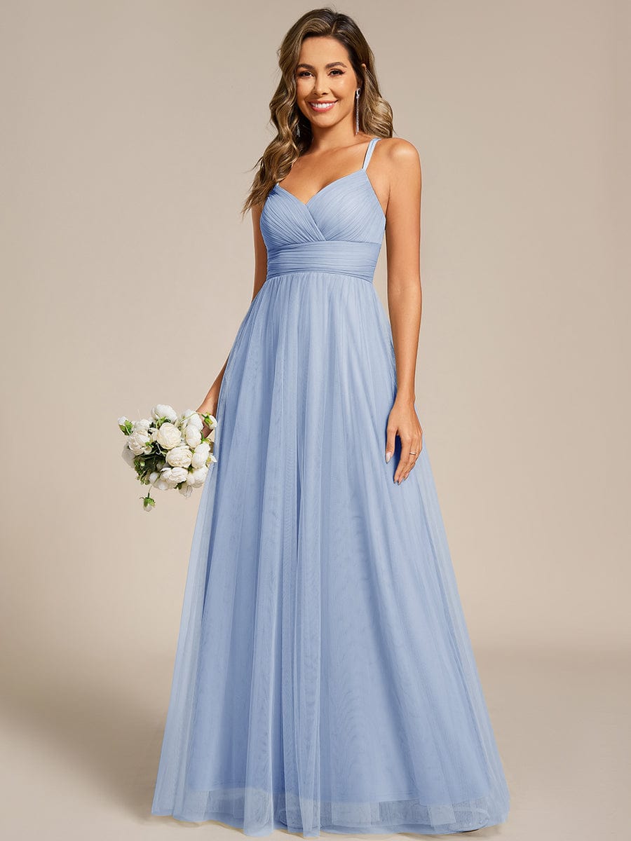ever JAYCEE|Chic Lace Sheer Back and Cross Straps V-Neck Sleeveless Bridesmaid Dress