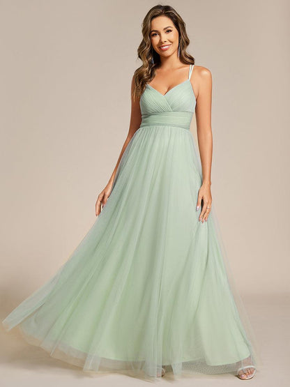 ever JAYCEE|Chic Lace Sheer Back and Cross Straps V-Neck Sleeveless Bridesmaid Dress