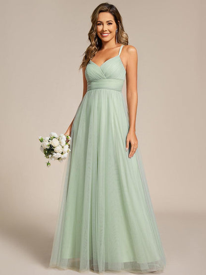 ever JAYCEE|Chic Lace Sheer Back and Cross Straps V-Neck Sleeveless Bridesmaid Dress