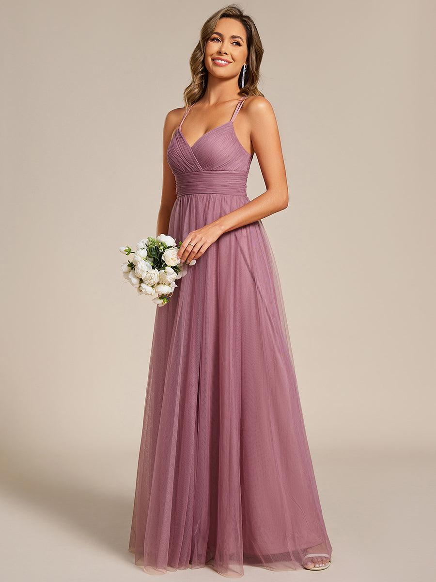 ever JAYCEE|Chic Lace Sheer Back and Cross Straps V-Neck Sleeveless Bridesmaid Dress