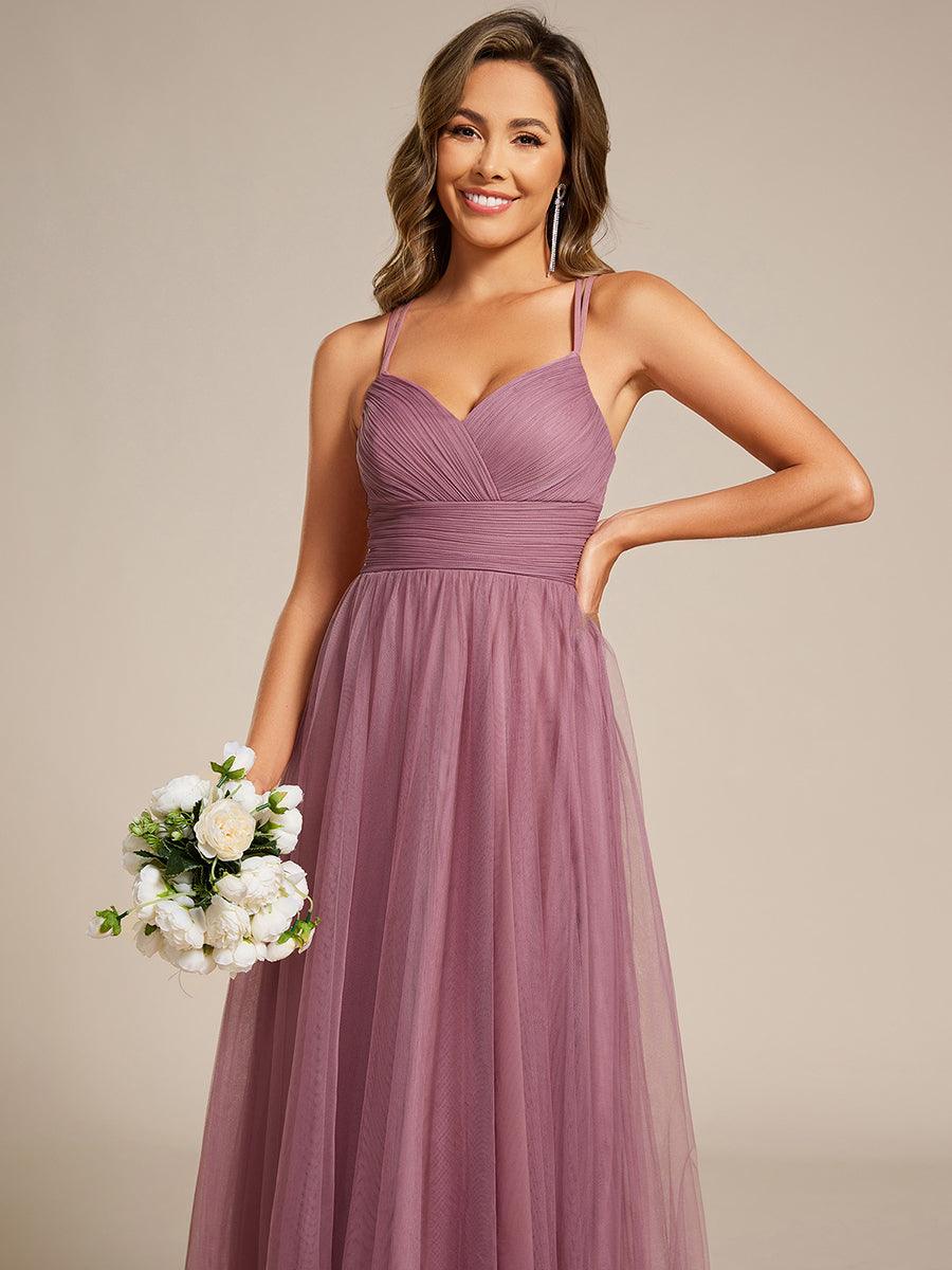 ever JAYCEE|Chic Lace Sheer Back and Cross Straps V-Neck Sleeveless Bridesmaid Dress