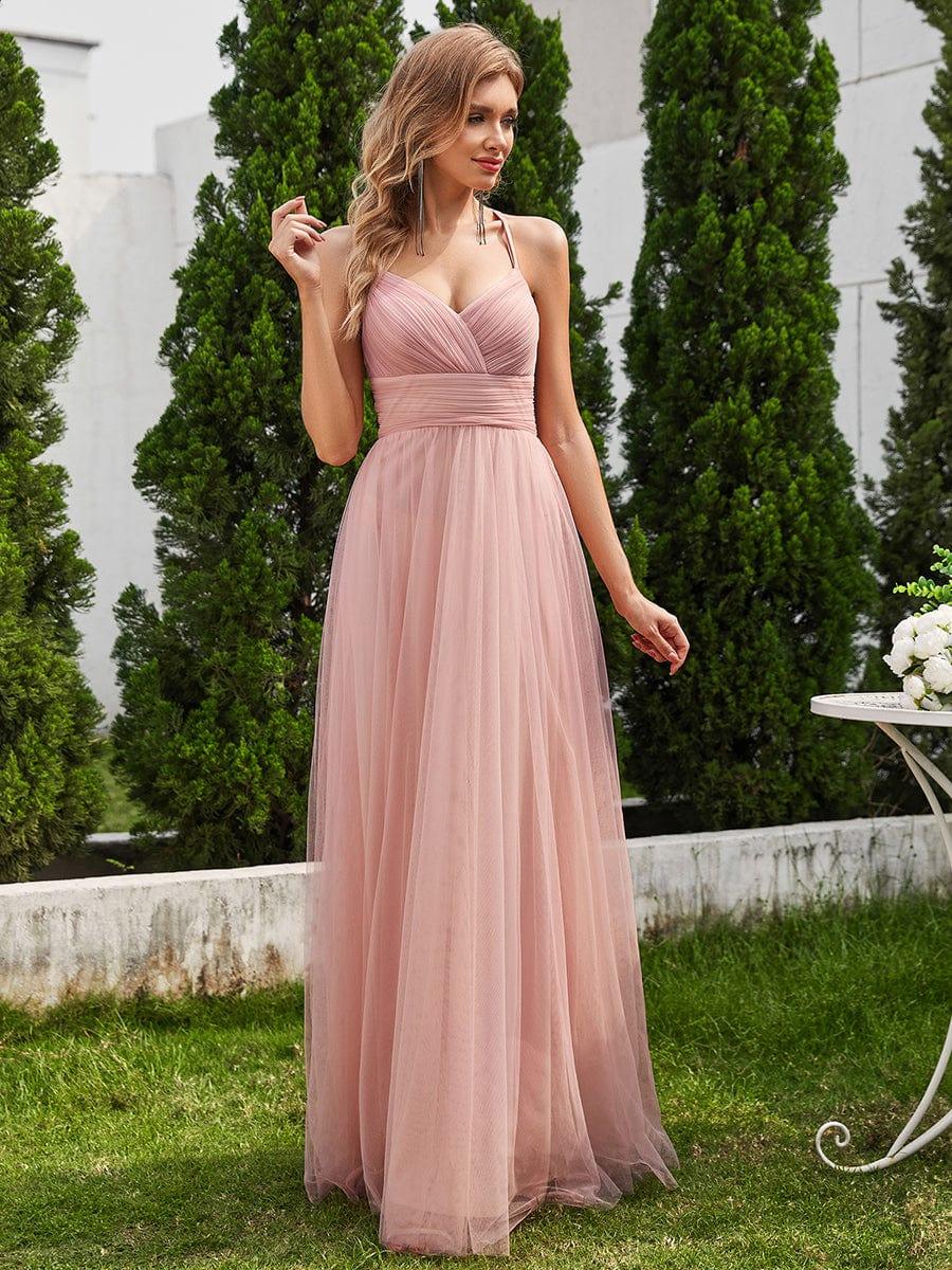 ever JAYCEE|Chic Lace Sheer Back and Cross Straps V-Neck Sleeveless Bridesmaid Dress