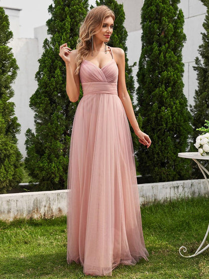 ever JAYCEE|Chic Lace Sheer Back and Cross Straps V-Neck Sleeveless Bridesmaid Dress