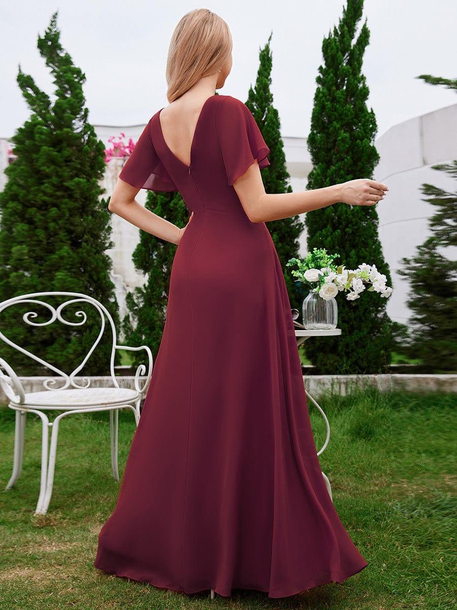 ever ELIOTTE|Ruffled Sleeves and V-Neck Pleated A-Line Chiffon Bridesmaid Dress