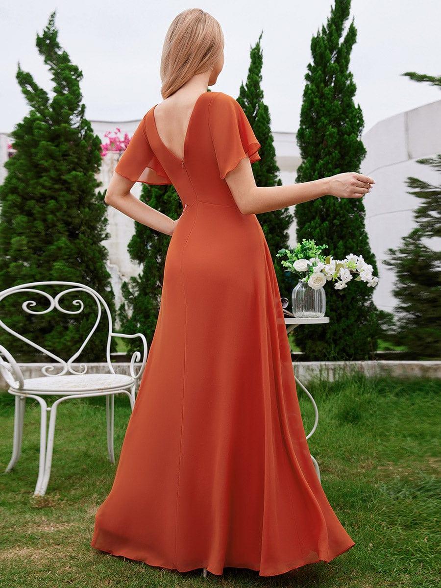 ever ELIOTTE|Ruffled Sleeves and V-Neck Pleated A-Line Chiffon Bridesmaid Dress
