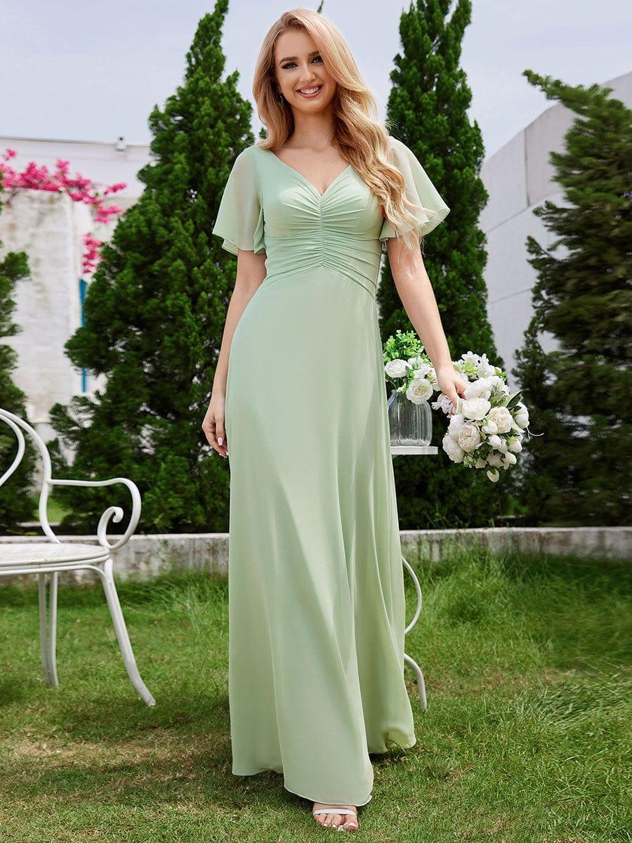 ever ELIOTTE|Ruffled Sleeves and V-Neck Pleated A-Line Chiffon Bridesmaid Dress