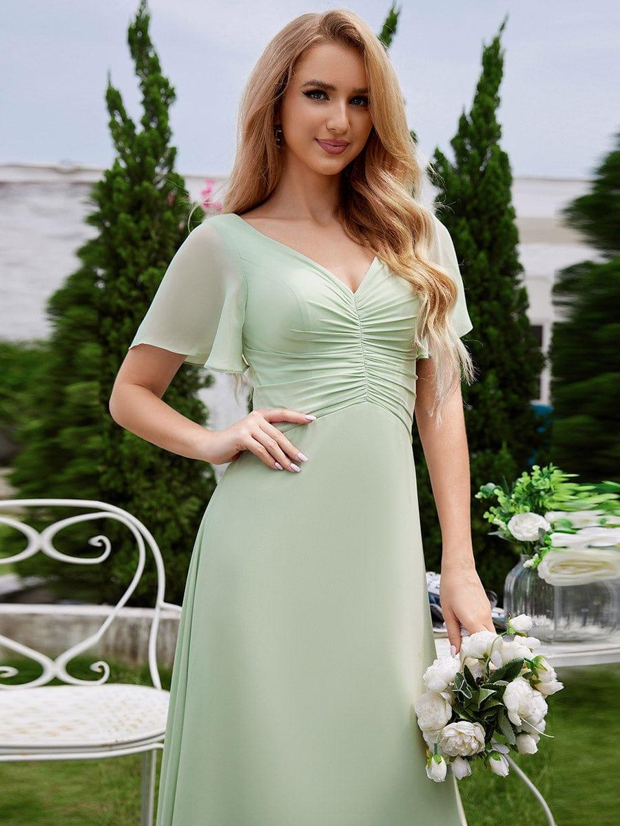 ever ELIOTTE|Ruffled Sleeves and V-Neck Pleated A-Line Chiffon Bridesmaid Dress